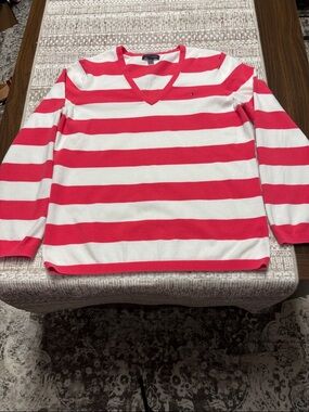 Tommy Hilfiger Bold Red & White Striped V-Neck Pullover